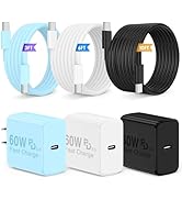 QZIIW Super Fast Charger Type C, 60W Colorful Mixed USB C Fast Charger Block 3 Pack &amp; Extra Long ...