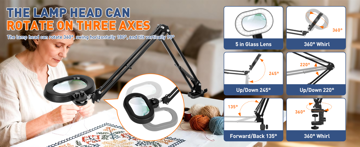 desktop magnifying glass with light with stand Rotatable adjustable arm convenient overhead knob