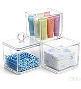 UShioart Stackable Square Acrylic Cotton Ball Holder Q-tip Holder Bathroom Swab Dispenser (3-Pack)