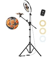 Soft Ring Light with Stand &amp; Dual Phone Mount, LUXSURE Phone Tripod with Ring Light, Overhead Cam...