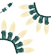 FESTIA Warm White Lights C6 LED White Wire Christmas Decorations Lights Outdoor and Indoors 70L 2...