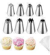 Kasmoire 8Pcs Large Piping Tips Set,Stainless Steel Icing Tips with 10 Disposable Pastry Bags for...