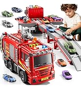 DULONIME Fire Trucks for Toddlers 1-3, Firetruck Toys for Toddlers 1-3 3-5, Folded Carrier Truck ...