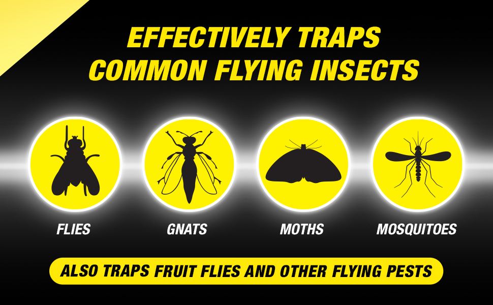 EFFECTIVELY TRAPS COMMON FLYING INSECTS ALSO TRAPS FRUIT FLIES AND OTHER FLYING PESTS