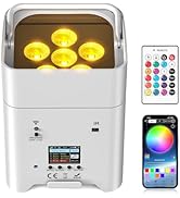 DazzlingStage 9600mAh Wireless Uplights, 6x20W RGBWA UV Stage Lights, APP/DMX512/Remote Controlle...