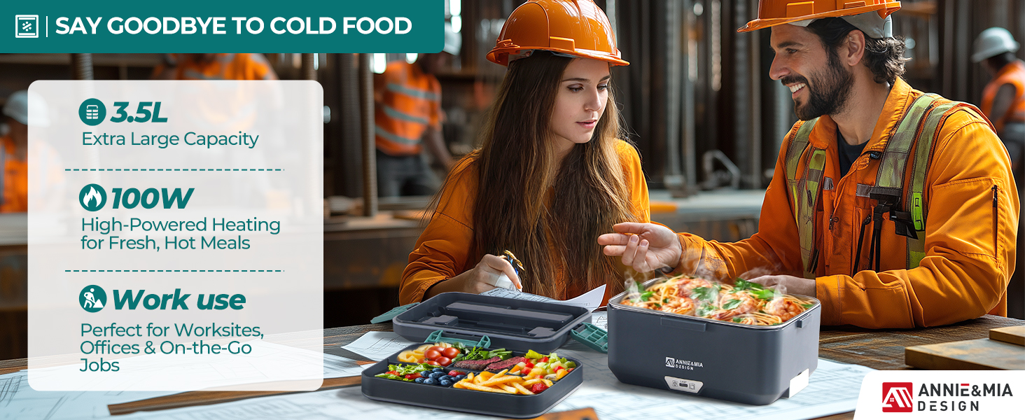 say goodbye to cold food. extra large capacity. fast heating. great for construction site use.