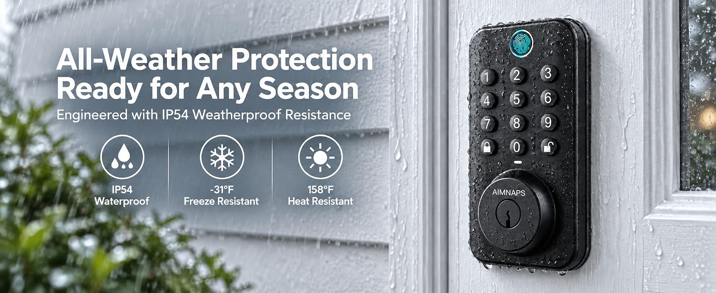 ip54 weatherproof smart deadbolt lock outdoor rain snow resistant