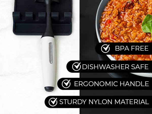 Kitchen meat chopper with soft grip handle and thumb rest for comfortable one-hand use.