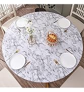 Round Vinyl Fitted Tablecloth with Flannel Backing Elastic Edge Design Table Cover Waterproof Oil...