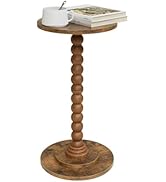 Masupu Round Side Table, Small End Table for Small Spaces, Pedestal Drink Table with Solid Wood L...