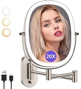FUNTOUCH 20X/1X Wall Mounted Lighted Makeup Mirror, Rechargeable Double Sided Magnifying Bathroom...