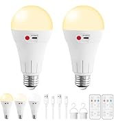 Vitnucrol 2 Pack Rechargeable Light Bulbs with Remote, E26 Wireless Battery Operated Light Bulb f...