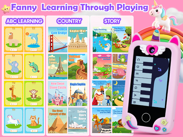 Kids Mobile Phone Toy with Dual Cameras, 2.8 Inch Touchscreen, Music Player, Games with 32 GB Card