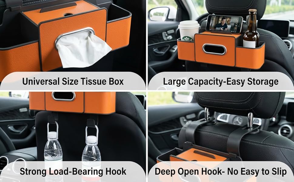 3-in-1 Backseat Car Organizer with Dual Cup Holders,Tissue Box &amp;amp;amp; Phone Holder