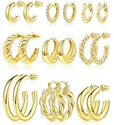 Adoyi 9 Pairs Gold Hoop Earrings Set for Women Girls Gold Twisted Huggie Hoops Earrings 14K 18K G...