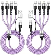 4-in-2 Dual Type-C Multi Charging Cable [2Pack-5FT], Nylon Braided Travel Essential for Airplane ...