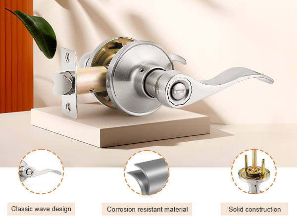 satin nickel privacy door lever wave shape handle