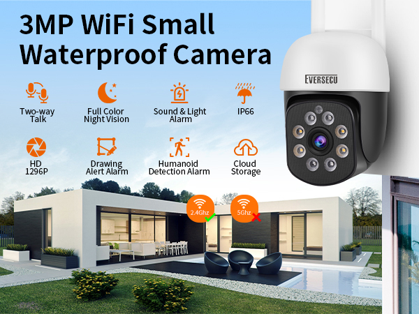  2K 3.0MP Outdoor WiFi PTZ Security Camera, 2.4G WiFi, Auto Tracking