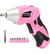 Pink Power Cordless Screwdriver Set - 3.6V Electric Screwdriver Rechargeable Screw Gun Kit - Auto...