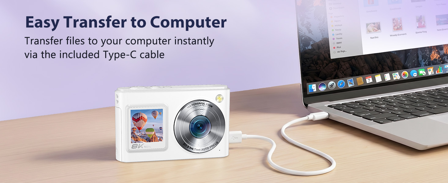 camera for transferring photos and videos to a compute through the type-c cable