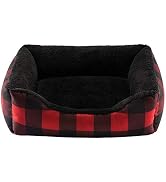 Hollypet Printed Flannel Rectangle Plush Dog Cat Bed Self-Warming Pet Bed, Red Checked