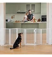 COMOMY 120" Extra Wide Free Standing Dog Gate with Door 32" Tall Foldable Pet Gate 6-Panel Metal ...