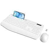 Wireless Keyboard and Mouse, Wrist Rest, Phone Holder, Batteries Included, 2.4G Lag-Free Ergonomi...