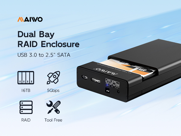 2 bay 2.5 sata ssd hdd enclosure external 2.5 inch 7/9.5mm hard drive case raid enclosure