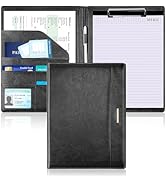 Padfolio with Clipboard, PU Leather Business Portfolio Binder, Interview Resume Folder with Card ...