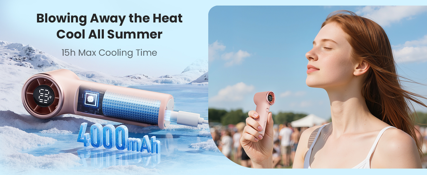 hand held fan rechargeable mini handheld fan 4000mAh battery 15h max cooling birthday gifts for men