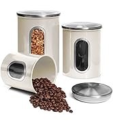 Moss And Stone 3 Piece Ivory Canisters Sets For The Kitchen, Kitchen Jars With See Through Window...