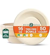 ECO SOUL 16 Oz Compostable Disposable Paper Bowls [50 Pack] Food Safe Leak-Free 100% Virgin Bagas...