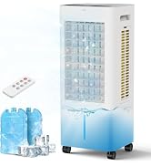 PNTCK 3-IN-1 Evaporative Air Cooler with 8L Bottom Water Tank, 2 Ice Packs, 4 Modes, 3 Speeds, 12...