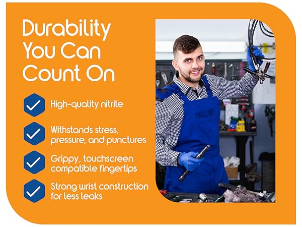 Man Wearing Durable Nitrile Gloves Fixing a car