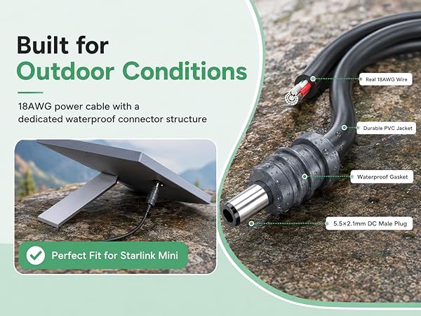 Starlink Mini Cable, Waterproof Starlink Mini DC Cable, 5521 DC Power Cord