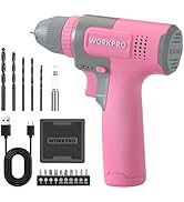 WORKPRO Pink Cordless 8V Drill Driver Set, 2Ah Electric Power Drill with 3/8'' Keyless Chuck, 15p...