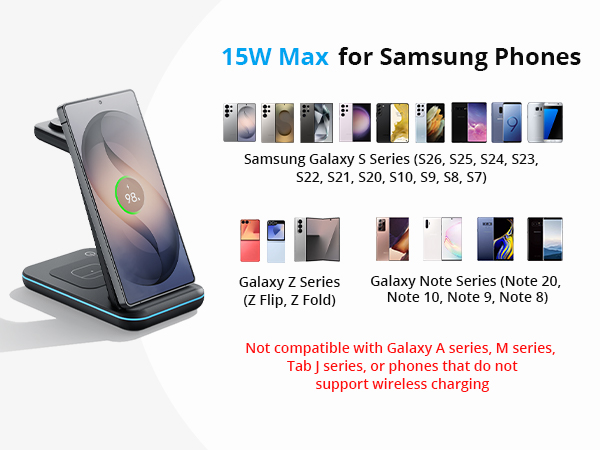 Wireless Charger for Samsung&amp;amp;Android: JoyGeek 3 in 1 Charging Station for Galaxy Watch