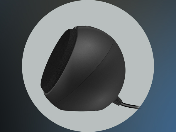 Angled speakers project sound upward