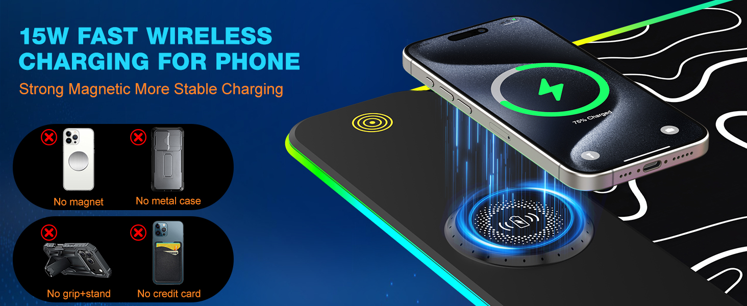TARKARI Magnetic Wireless Charging RGB Mouse Pad