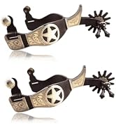 KUIDAMOS Horse Spurs 1Pair,Antique Brass Western Style Spur with Hand Carved Decoraation for Boot...
