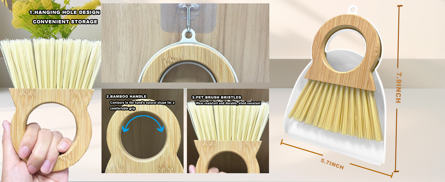 Xifando Mini Broom and Dustpan Set Compact Bamboo Handle Mini Dustpan Brush Small Dust Pan and Broom