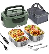 Vabaso Electric Lunch Box for Adults, 80W Heated Lunch Box with Dual 1.5L Stainless Steel Contain...