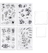 UCEC 4 Sheets Clear Stamps Set for Card Making, 2 Pcs Acrylic Stamp Block (7.5*7.5cm &amp; 5*5cm), Vi...