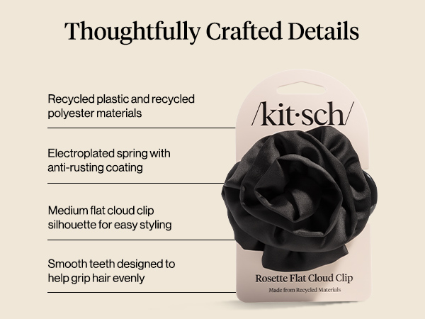 Kitsch Medium Satin Rosette Flat Claw Clips for Women - Stylish Flat Hair Clips,