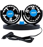 XOOL 12V Fan Car Fan, Adjustable Dual Head 3.5 Inches for Front Seat Passenger, 360° Rotatable El...