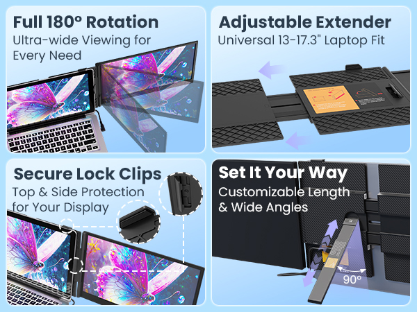 Full 180° Rotation &amp;amp; Adjustable Extender &amp;amp; Secure Lock Clips &amp;amp; Set It Your Way for Adjustable Stand