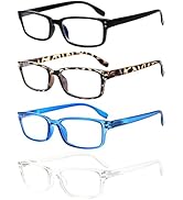 Kerecsen 4 Pack Reading Glasses for Women/Men Spring Hinges Readers Glasses Lightweight Eyeglasses