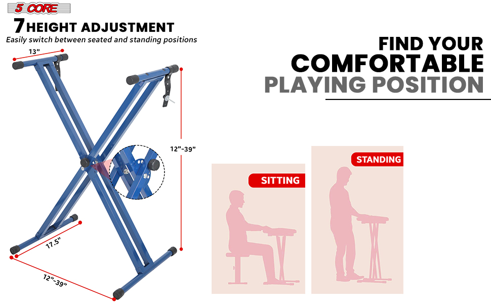 Keyboard Stand Single X Style 7 Adjustable Digital Electric Piano 61 76 88 Keys