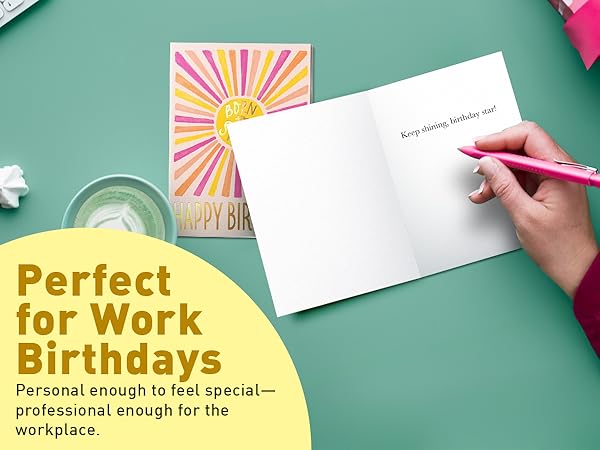 coworker birthday card on office desk during work celebration