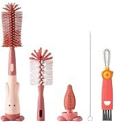Ariseno 5-in-1 Baby Bottle Brush Set, Bottle Brush for Baby, Baby Bottle Scrubber, Including Sili...